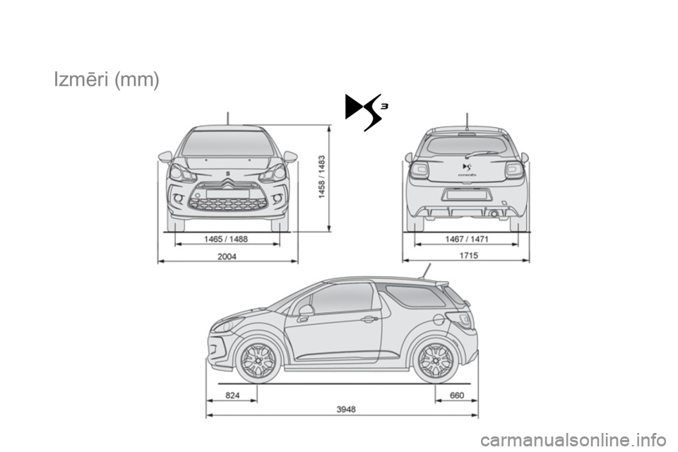 CITROEN DS3 CABRIO 2014  Lietošanas Instrukcija (in Latvian)    
 
 
 
 
Izmēri (mm)  