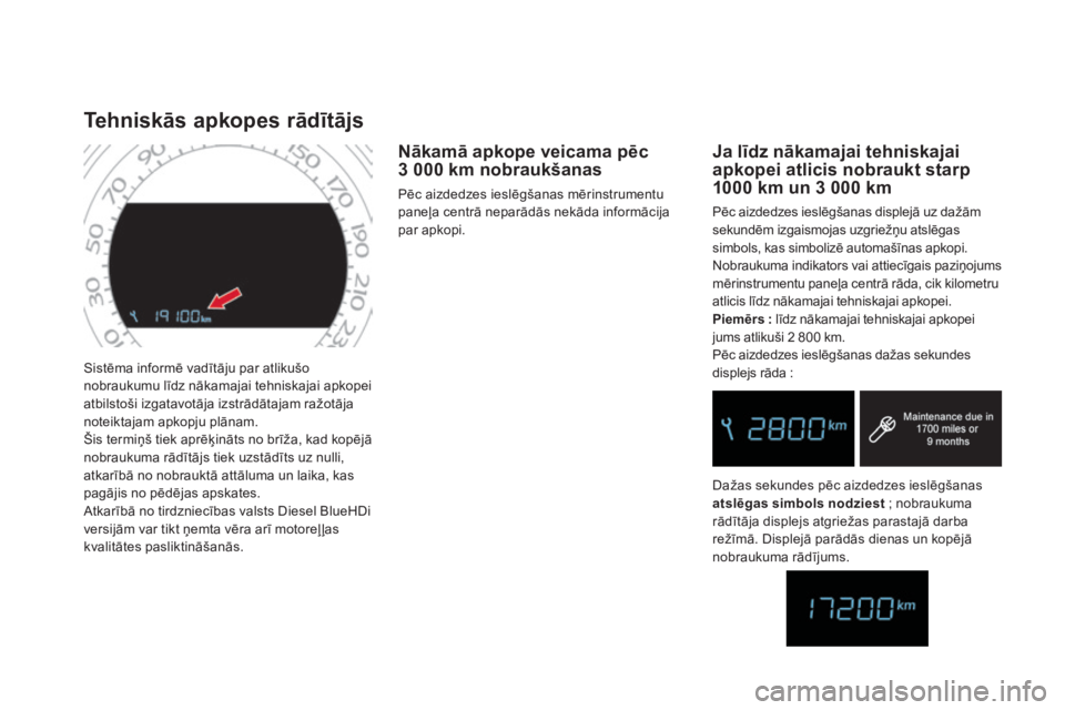 CITROEN DS4 2015 Lietošanas Instrukcija (in Latvian) DS4_lv_Chap01_controle-de-marche_ed02-2015
Sistēma informē vadītāju par atlikušo
nobraukumu līdz nākamajai tehniskajai apkopei
atbilstoši izgatavotāja izstrādātajam ražotāja
noteiktaja CITROEN DS4 2015 Lietošanas Instrukcija (in Latvian) DS4_lv_Chap01_controle-de-marche_ed02-2015
Sistēma informē vadītāju par atlikušo
nobraukumu līdz nākamajai tehniskajai apkopei
atbilstoši izgatavotāja izstrādātajam ražotāja
noteiktaja