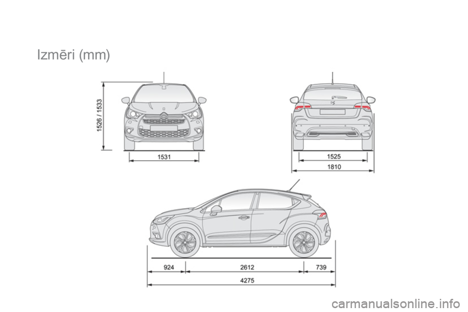 CITROEN DS4 2013  Lietošanas Instrukcija (in Latvian)    
 
 
 
 
Izmēri (mm)  
