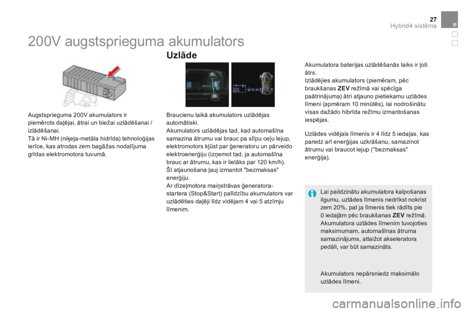 CITROEN DS5 HYBRID 2015  Lietošanas Instrukcija (in Latvian) 27Hybrid4 sistēma
DS5Hy4_lv_Chap00c_hybride_ed01-2015
            200V augstsprieguma akumulators 
  Augstsprieguma 200V akumulators ir piemērots daļējai, ātrai un biežai uzlādēšanai / izlād