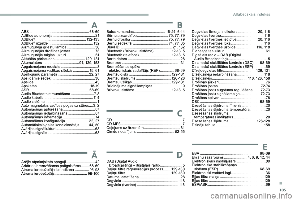 CITROEN JUMPER 2019  Lietošanas Instrukcija (in Latvian) 185
ABS ...........................................................68-69
AdBlue autonomija .......................................... 21
Ad
Blue
® .................................................. 1