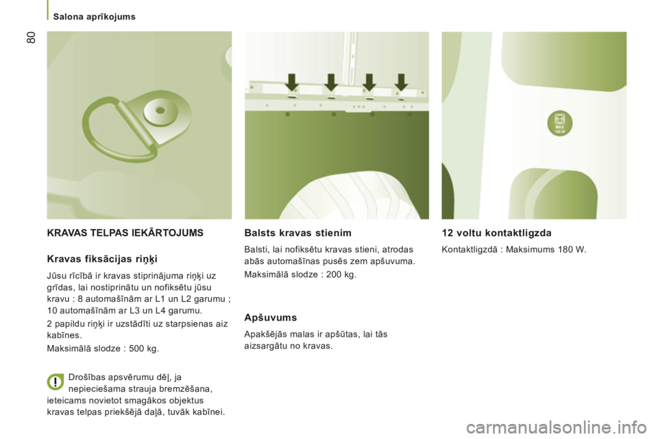 CITROEN JUMPER 2015  Lietošanas Instrukcija (in Latvian)    Salona aprīkojums   
80
JUMPER-PAPIER_LV_CHAP03_ERGO ET CONFORT_ED01-2014
 KRAVAS TELPAS IEKĀRTOJUMS   Balsts  kravas  stienim 
 Balsti, lai nofiksētu kravas stieni, atrodas 
abās automašīnas