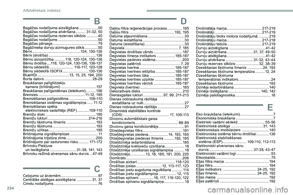 CITROEN JUMPER SPACETOURER 2020 Lietošanas Instrukcija (in Latvian) 234
Eko-braukšana (ieteikumi) ................................ 7
E konomiska braukšana .................................... 7
E
lektriski vadāmi sēdekļi
..........................55
-56
Elektr CITROEN JUMPER SPACETOURER 2020 Lietošanas Instrukcija (in Latvian) 234
Eko-braukšana (ieteikumi) ................................ 7
E konomiska braukšana .................................... 7
E
lektriski vadāmi sēdekļi
..........................55
-56
Elektr