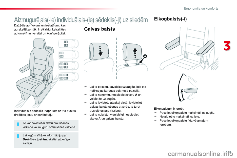 CITROEN JUMPER SPACETOURER 2017 Lietošanas Instrukcija (in Latvian) 105
Spacetourer-VP_lv_Chap03_ergonomie-et-confort_ed01-2016
Aizmugurējais(-ie) individuālais-(ie) sēdeklis(-ļi) uz sliedēm
Dažādie aprīkojumi un iestatījumi, kas
aprakstīti zemāk, ir atš CITROEN JUMPER SPACETOURER 2017 Lietošanas Instrukcija (in Latvian) 105
Spacetourer-VP_lv_Chap03_ergonomie-et-confort_ed01-2016
Aizmugurējais(-ie) individuālais-(ie) sēdeklis(-ļi) uz sliedēm
Dažādie aprīkojumi un iestatījumi, kas
aprakstīti zemāk, ir atš
