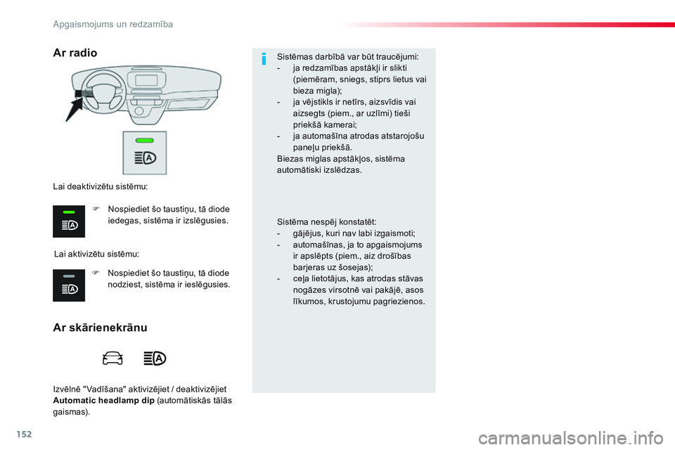 CITROEN JUMPER SPACETOURER 2017 Lietošanas Instrukcija (in Latvian) 152
Spacetourer-VP_lv_Chap04_eclairage-et-visibilite_ed01-2016
Izvēlnē " Vadīšana" aktivizējiet / deaktivizējiet
Automatic headlamp dip (automātiskās tālās
gaismas).Sistēmas darb CITROEN JUMPER SPACETOURER 2017 Lietošanas Instrukcija (in Latvian) 152
Spacetourer-VP_lv_Chap04_eclairage-et-visibilite_ed01-2016
Izvēlnē " Vadīšana" aktivizējiet / deaktivizējiet
Automatic headlamp dip (automātiskās tālās
gaismas).Sistēmas darb
