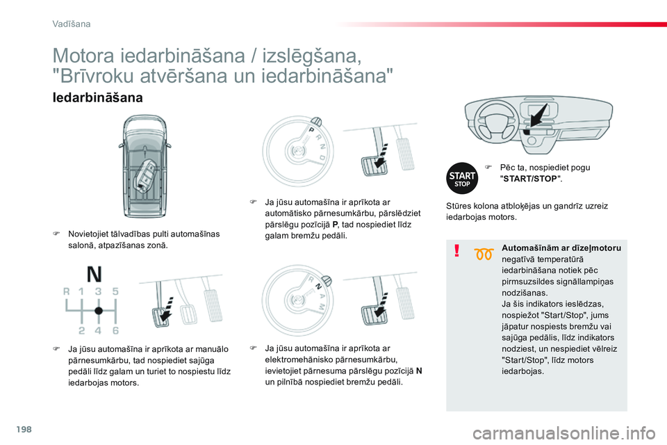 CITROEN JUMPER SPACETOURER 2017 Lietošanas Instrukcija (in Latvian) 198
Spacetourer-VP_lv_Chap06_conduite_ed01-2016
Automašīnām ar dīzeļmotoru
negatīvā temperatūrā
iedarbināšana notiek pēc
pirmsuzsildes signāllampiņas
nodzišanas.
Ja šis indikators CITROEN JUMPER SPACETOURER 2017 Lietošanas Instrukcija (in Latvian) 198
Spacetourer-VP_lv_Chap06_conduite_ed01-2016
Automašīnām ar dīzeļmotoru
negatīvā temperatūrā
iedarbināšana notiek pēc
pirmsuzsildes signāllampiņas
nodzišanas.
Ja šis indikators