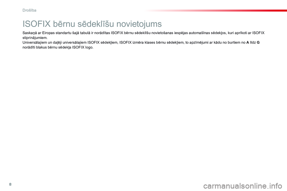 CITROEN JUMPER SPACETOURER 2017 Lietošanas Instrukcija (in Latvian) 8
Drošība
Spacetourer_VP_complement_sieges_enfant_lv_Chap10_securite_ed01-16
I S O F I X b ē r n u s ē d e k l ī š u n o v i e t o j u m s
Saskaņā ar Eiropa CITROEN JUMPER SPACETOURER 2017 Lietošanas Instrukcija (in Latvian) 8
Drošība
Spacetourer_VP_complement_sieges_enfant_lv_Chap10_securite_ed01-16
I S O F I X b ē r n u s ē d e k l ī š u n o v i e t o j u m s
Saskaņā ar Eiropa