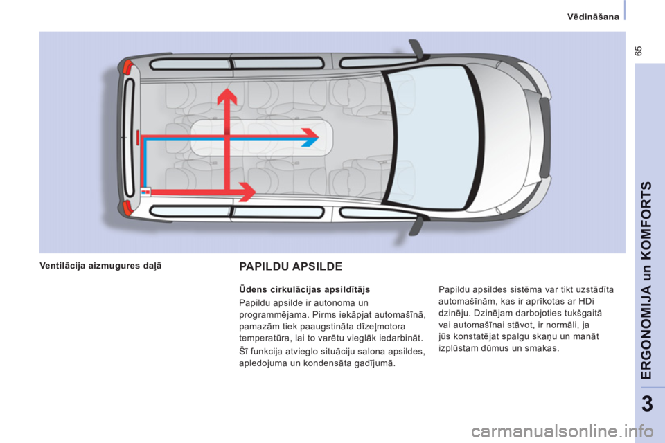 CITROEN JUMPER MULTISPACE 2013 Lietošanas Instrukcija (in Latvian) 65
Vēdināšana
ERGONOMIJA un KOMFORT
S
3
PAPILDU APSILDE
Papildu apsildes sistēma var tikt uzstādīta
automašīnām, kas ir aprīkotas ar HDi
dzinēju. Dzinējam darbojoties tukš CITROEN JUMPER MULTISPACE 2013 Lietošanas Instrukcija (in Latvian) 65
Vēdināšana
ERGONOMIJA un KOMFORT
S
3
PAPILDU APSILDE
Papildu apsildes sistēma var tikt uzstādīta
automašīnām, kas ir aprīkotas ar HDi
dzinēju. Dzinējam darbojoties tukš