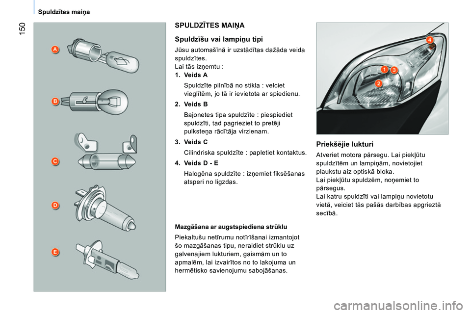 CITROEN NEMO 2014 Lietošanas Instrukcija (in Latvian) 150
Spuldzītes maiņa
Priekšējie lukturi
Atveriet motora pārsegu. Lai piekļūtu
spuldzītēm un lampiņām, novietojiet
plaukstu aiz optiskā bloka.
Lai piekļūtu spuldzēm, noņemi CITROEN NEMO 2014 Lietošanas Instrukcija (in Latvian) 150
Spuldzītes maiņa
Priekšējie lukturi
Atveriet motora pārsegu. Lai piekļūtu
spuldzītēm un lampiņām, novietojiet
plaukstu aiz optiskā bloka.
Lai piekļūtu spuldzēm, noņemi