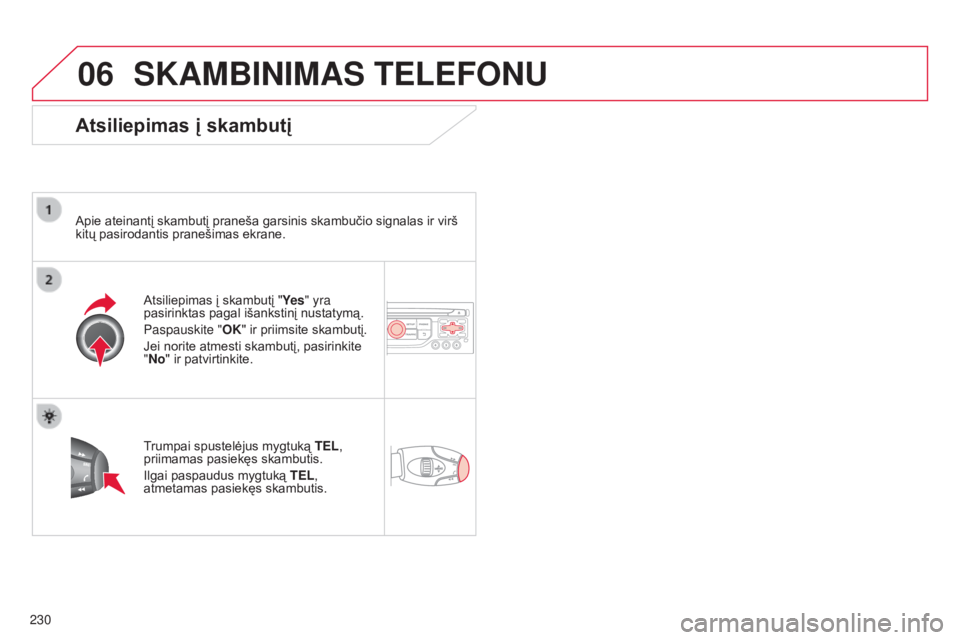 CITROEN C3 PICASSO 2015 Eksploatavimo vadovas (in Lithuanian) 06
230
C3Picasso_lt_Chap13b_RT6-2-8_ed01-2014
SKAMBINIMAS TELEFONU
Atsiliepimas į skambutį
Apie ateinantį skambutį praneša garsinis skambučio signalas ir virš
kitų pasirodantis pranešimas ek CITROEN C3 PICASSO 2015 Eksploatavimo vadovas (in Lithuanian) 06
230
C3Picasso_lt_Chap13b_RT6-2-8_ed01-2014
SKAMBINIMAS TELEFONU
Atsiliepimas į skambutį
Apie ateinantį skambutį praneša garsinis skambučio signalas ir virš
kitų pasirodantis pranešimas ek