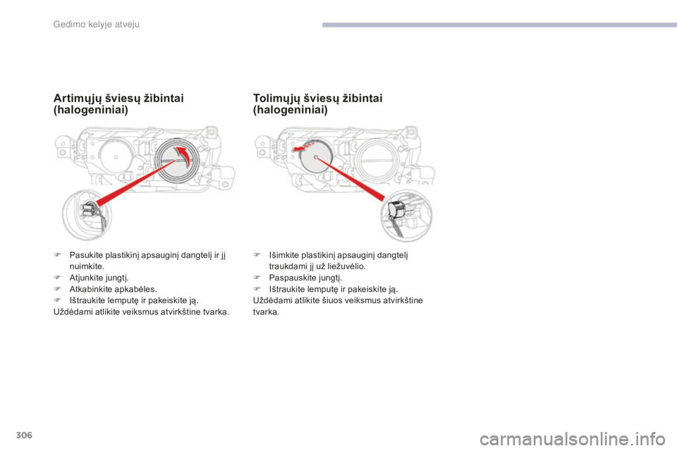 CITROEN C4 SPACETOURER 2018  Eksploatavimo vadovas (in Lithuanian) 306
C4-Picasso-II_lt_Chap08_en-cas-panne_ed02-2016
Artimųjų šviesų žibintai 
(halogeniniai)
F Išimkite plastikinį apsauginį dangtelį traukdami jį už liežuvėlio.
F
 
P
 aspauskite jungtį.