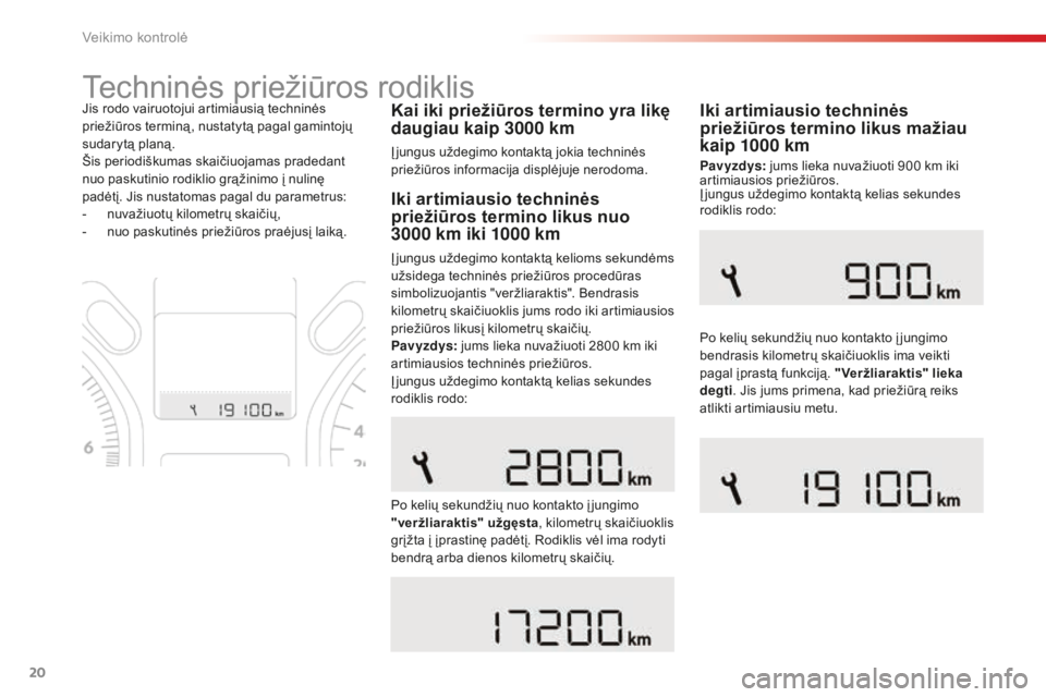 CITROEN C-ELYSÉE 2016 Eksploatavimo vadovas (in Lithuanian) 20
Techninės priežiūros rodiklis
Kai iki priežiūros termino yra likę
daugiau kaip 3000 km
Į jungus uždegimo kontaktą jokia techninės
priežiūros informacija displėjuje nerodoma.
Jis rod CITROEN C-ELYSÉE 2016 Eksploatavimo vadovas (in Lithuanian) 20
Techninės priežiūros rodiklis
Kai iki priežiūros termino yra likę
daugiau kaip 3000 km
Į jungus uždegimo kontaktą jokia techninės
priežiūros informacija displėjuje nerodoma.
Jis rod
