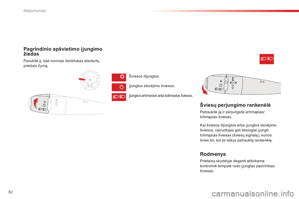 CITROEN C-ELYSÉE 2016 Eksploatavimo vadovas (in Lithuanian) 82
Pagrindinio apšvietimo į jungimo
žiedas
Pasukite jį, kad norimas ženkliukas atsidurtų
priešais žymą.Šviesos išjungtos.
Į jungtos stovėjimo šviesos.
Į jungtos artimosios arba tolimo CITROEN C-ELYSÉE 2016 Eksploatavimo vadovas (in Lithuanian) 82
Pagrindinio apšvietimo į jungimo
žiedas
Pasukite jį, kad norimas ženkliukas atsidurtų
priešais žymą.Šviesos išjungtos.
Į jungtos stovėjimo šviesos.
Į jungtos artimosios arba tolimo