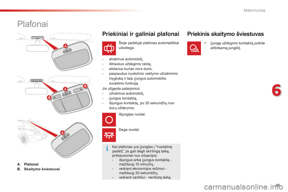 CITROEN C-ELYSÉE 2016 Eksploatavimo vadovas (in Lithuanian) 89
Plafonai
Šioje padėtyje plafonas automatiškai
užsidega:
-
a
trakinus automobilį,
-
i
štraukus uždegimo raktą ,
-
a
tidarius kurias nors duris,
-
p
aspaudus nuotolinio valdymo u CITROEN C-ELYSÉE 2016 Eksploatavimo vadovas (in Lithuanian) 89
Plafonai
Šioje padėtyje plafonas automatiškai
užsidega:
-
a
trakinus automobilį,
-
i
štraukus uždegimo raktą ,
-
a
tidarius kurias nors duris,
-
p
aspaudus nuotolinio valdymo u