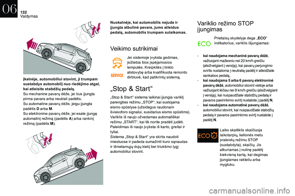 CITROEN DS3 2018 Eksploatavimo vadovas (in Lithuanian) 132
Veikimo sutrikimai
Jei sistemoje įvyksta gedimas,
įsižiebia šios įspėjamosios
lemputės. Kreipkitės į tinklo
atstovybę arba kvalifikuota remonto
dirbtuvė, kad patikrintų sistemą.
CITROEN DS3 2018 Eksploatavimo vadovas (in Lithuanian) 132
Veikimo sutrikimai
Jei sistemoje įvyksta gedimas,
įsižiebia šios įspėjamosios
lemputės. Kreipkitės į tinklo
atstovybę arba kvalifikuota remonto
dirbtuvė, kad patikrintų sistemą.