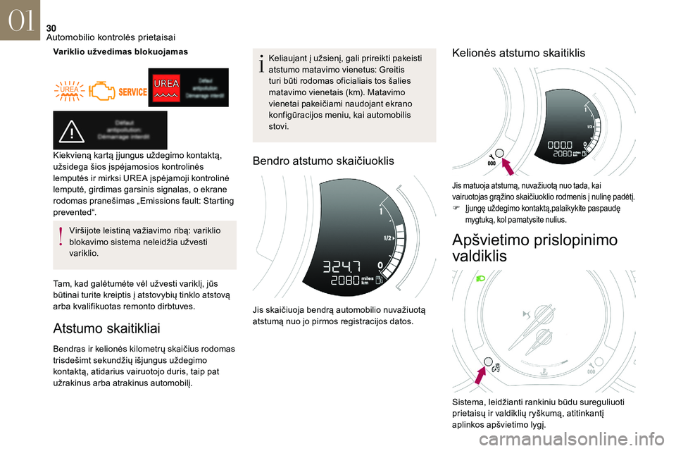 CITROEN DS3 2018 Eksploatavimo vadovas (in Lithuanian) 30
Variklio užvedimas blokuojamasViršijote leistiną važiavimo ribą: variklio
blokavimo sistema neleidžia užvesti
variklio.
Tam, kad galėtumėte vėl užvesti variklį, jūs
būtinai turite CITROEN DS3 2018 Eksploatavimo vadovas (in Lithuanian) 30
Variklio užvedimas blokuojamasViršijote leistiną važiavimo ribą: variklio
blokavimo sistema neleidžia užvesti
variklio.
Tam, kad galėtumėte vėl užvesti variklį, jūs
būtinai turite