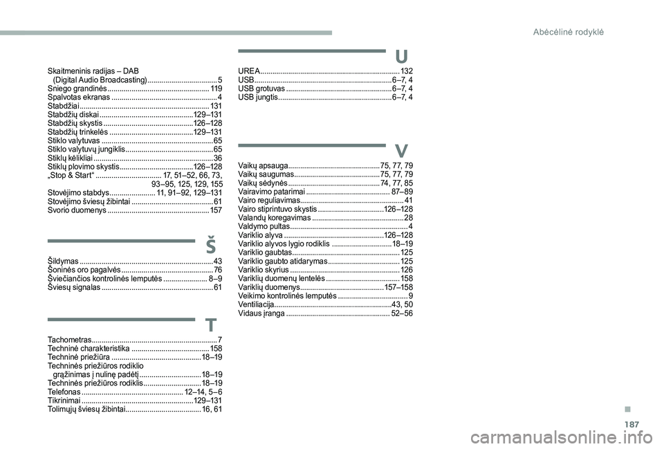 CITROEN JUMPER 2019 Eksploatavimo vadovas (in Lithuanian) 187
UREA ......................................................................132
USB ............................................................... ...... 6 –7, 4
USB grotuvas
.................. CITROEN JUMPER 2019 Eksploatavimo vadovas (in Lithuanian) 187
UREA ......................................................................132
USB ............................................................... ...... 6 –7, 4
USB grotuvas
..................