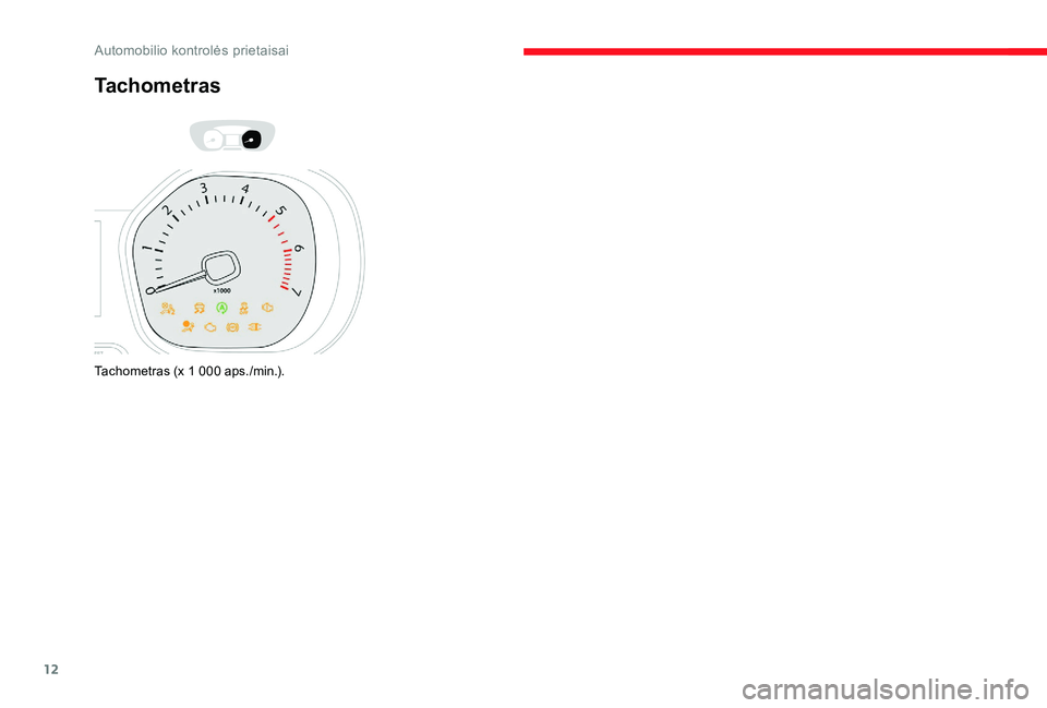 CITROEN JUMPER SPACETOURER 2018 Eksploatavimo vadovas (in Lithuanian) 12
Tachometras
Tachometras (x 1 000 aps./min.).
Automobilio kontrolės prietaisai CITROEN JUMPER SPACETOURER 2018 Eksploatavimo vadovas (in Lithuanian) 12
Tachometras
Tachometras (x 1 000 aps./min.).
Automobilio kontrolės prietaisai