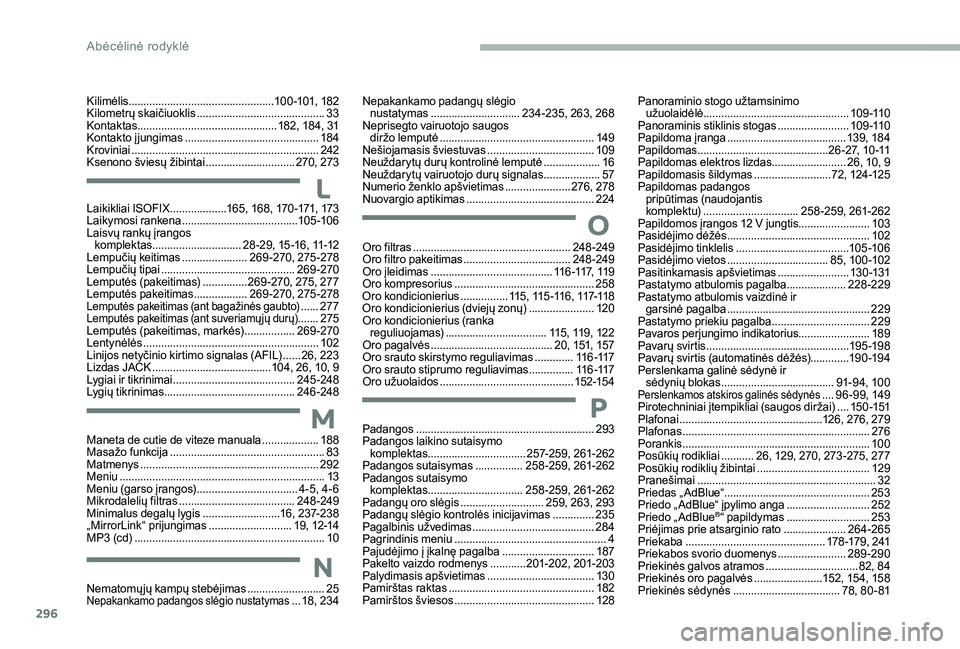 CITROEN JUMPER SPACETOURER 2018 Eksploatavimo vadovas (in Lithuanian) 296
Maneta de cutie de viteze manuala ...................18 8
Masažo funkcija .................................................... 83
M
atmenys
...................................................... CITROEN JUMPER SPACETOURER 2018 Eksploatavimo vadovas (in Lithuanian) 296
Maneta de cutie de viteze manuala ...................18 8
Masažo funkcija .................................................... 83
M
atmenys
......................................................