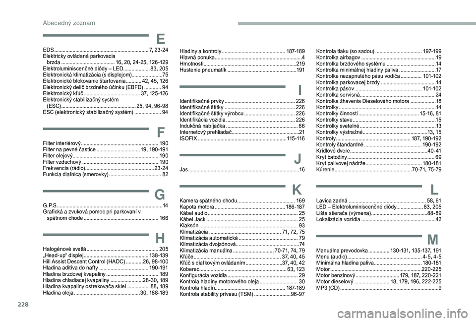 CITROEN BERLINGO VAN 2019 Návod na použitie (in Slovak) 228
EEDS ...................................................................7, 23-24
E lektricky ovládaná parkovacia brzda
...................................... 16,
20,
24
-2
5,
126 -129 CITROEN BERLINGO VAN 2019 Návod na použitie (in Slovak) 228
EEDS ...................................................................7, 23-24
E lektricky ovládaná parkovacia brzda
...................................... 16,
20,
24
-2
5,
126 -129