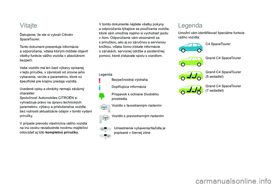 CITROEN C4 SPACETOURER 2021  Návod na použitie (in Slovak) Vitajte
Ďakujeme, že ste si vybrali Citroën 
SpaceTourer.V tomto dokumente nájdete všetky pokyny 
a
  odporúčania týkajúce sa používania vozidla, 
ktoré vám umožnia naplno si vychutnať 