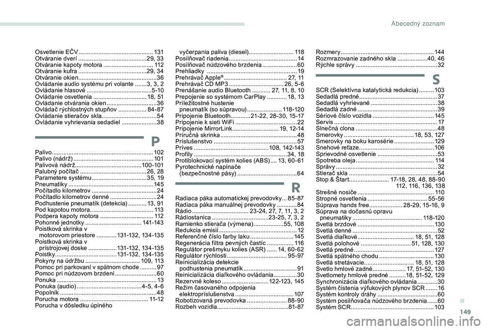 CITROEN C-ELYSÉE 2018 Návod na použitie (in Slovak) 149
Radiaca páka automatickej prevodovky ... 85 - 87
Radiaca páka manuálnej prevodovky ............84
R
ádio
...............................
... 23 -24, 27, 7, 11, 3, 2
Rádiostanica
......... CITROEN C-ELYSÉE 2018 Návod na použitie (in Slovak) 149
Radiaca páka automatickej prevodovky ... 85 - 87
Radiaca páka manuálnej prevodovky ............84
R
ádio
...............................
... 23 -24, 27, 7, 11, 3, 2
Rádiostanica
.........