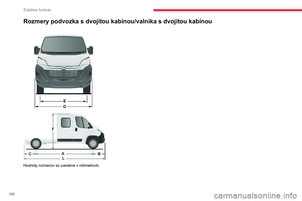 CITROEN JUMPER 2020 Návod na použitie (in Slovak) 150
Zvláštne funkcie
Rozmery podvozka s dvojitou kabínou/valníka s dvojitou kabínou
Hodnoty rozmerov sú uvedené v milimetroch. CITROEN JUMPER 2020 Návod na použitie (in Slovak) 150
Zvláštne funkcie
Rozmery podvozka s dvojitou kabínou/valníka s dvojitou kabínou
Hodnoty rozmerov sú uvedené v milimetroch.