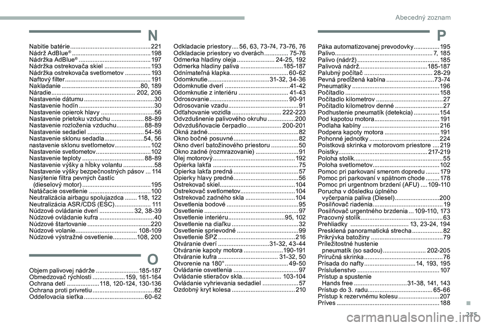 CITROEN JUMPER SPACETOURER 2020  Návod na použitie (in Slovak) 235
NNabitie batérie ...............................................221
Nádrž AdBlue® ............................... ...............198
Nádržka AdBlue® ............................... ........