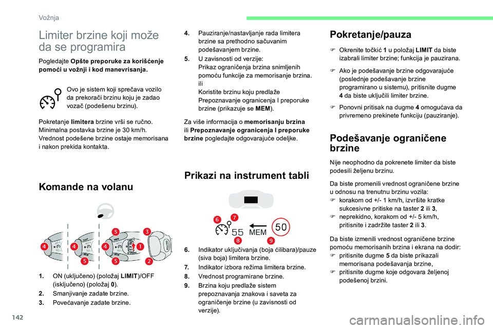 CITROEN C5 AIRCROSS 2020 Priručnik (in Serbian) 142
Limiter brzine koji može
da se programira
Komande na volanu
Za više informacija o memorisanju brzina
i li Prepoznavanje ogranicenja I preporuke
brzine pogledajte odgovarajuće odeljke.
Prika CITROEN C5 AIRCROSS 2020 Priručnik (in Serbian) 142
Limiter brzine koji može
da se programira
Komande na volanu
Za više informacija o memorisanju brzina
i li Prepoznavanje ogranicenja I preporuke
brzine pogledajte odgovarajuće odeljke.
Prika
