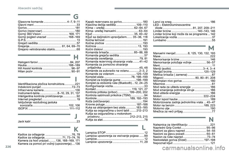 CITROEN C5 AIRCROSS 2020 Priručnik (in Serbian) 226
Jack kabl ......................................................... 23J
IIdentifikaciona pločica konstruktora .............2 21
Indukcioni punjač ...................................... 7
2–73
CITROEN C5 AIRCROSS 2020 Priručnik (in Serbian) 226
Jack kabl ......................................................... 23J
IIdentifikaciona pločica konstruktora .............2 21
Indukcioni punjač ...................................... 7
2–73