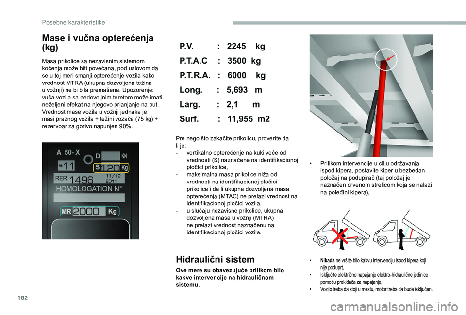 CITROEN JUMPER 2019  Priručnik (in Serbian) 182
Mase i vučna opterećenja 
(kg)
Masa prikolice sa nezavisnim sistemom 
kočenja može biti povećana, pod uslovom da 
se u  toj meri smanji opterećenje vozila kako 
vrednost MTR A (ukupna dozvol