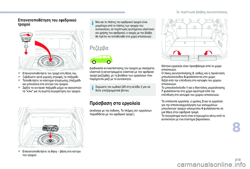 CITROEN C4 SPACETOURER 2021  ΟΔΗΓΌΣ ΧΡΉΣΗΣ (in Greek) 213
Επανατοποθέτηση του εφεδρικού 
τροχούΜια και το πλάτος του εφεδρικού τροχού είναι 
μικρότερο από το πλάτος