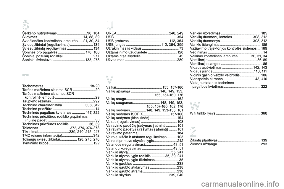 CITROEN DS4 2015 Eksploatavimo vadovas (in Lithuanian) DS4_lt_Chap13_index-alpha_ed02-2015
Vaikai ..............................................15 5, 157-16 0
Vaikų apsauga ............................. 14
8, 149 , 153 ,
155 , 157-16 0 , 176
Vaikų saug CITROEN DS4 2015 Eksploatavimo vadovas (in Lithuanian) DS4_lt_Chap13_index-alpha_ed02-2015
Vaikai ..............................................15 5, 157-16 0
Vaikų apsauga ............................. 14
8, 149 , 153 ,
155 , 157-16 0 , 176
Vaikų saug