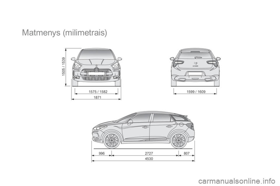 CITROEN DS5 2011  Eksploatavimo vadovas (in Lithuanian)    
 
 
 
 
Matmenys (milimetrais)  