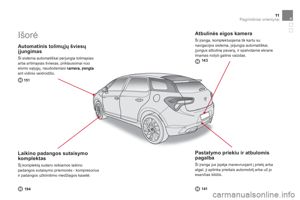 CITROEN DS5 HYBRID 2012  Eksploatavimo vadovas (in Lithuanian) Pagrindiniai orientyrai
   
Automatinis tolimųjų šviesų įjungimas 
 
Ši sistema automatiškai perjungia tolimąsias arba artimąsias šviesas, priklausomai nuo eismo sąlygų, naudodamasi kant v