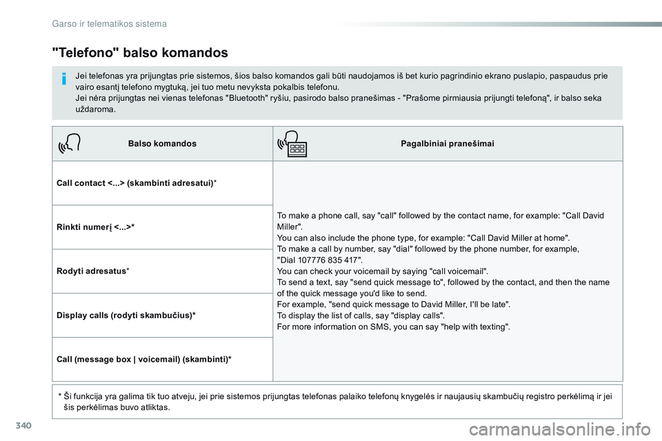 CITROEN JUMPER SPACETOURER 2017  Eksploatavimo vadovas (in Lithuanian) 340
Spacetourer-VP_lt_Chap10b_nAC-1_ed01-2016
Balso komandos Pagalbiniai pranešimai
Call contact <...> ( skambinti adresatui )*
To make a phone call, say "call" followed by the contact name,  CITROEN JUMPER SPACETOURER 2017  Eksploatavimo vadovas (in Lithuanian) 340
Spacetourer-VP_lt_Chap10b_nAC-1_ed01-2016
Balso komandos Pagalbiniai pranešimai
Call contact <...> ( skambinti adresatui )*
To make a phone call, say "call" followed by the contact name,