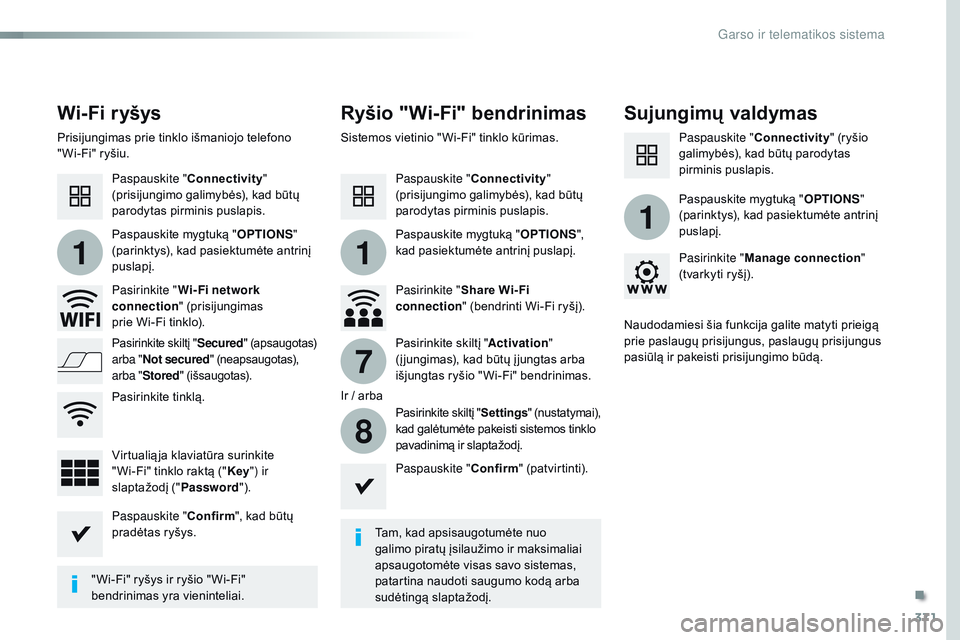 CITROEN JUMPER SPACETOURER 2017 Eksploatavimo vadovas (in Lithuanian) 371
11
1
7
8
Spacetourer-VP_lt_Chap10b_nAC-1_ed01-2016
Wi- Fi r yšys Ryšio "Wi-Fi" bendrinimasSujungimų valdymas
Tam, kad apsisaugotumėte nuo
galimo piratų įsilaužimo ir maksimaliai
a CITROEN JUMPER SPACETOURER 2017 Eksploatavimo vadovas (in Lithuanian) 371
11
1
7
8
Spacetourer-VP_lt_Chap10b_nAC-1_ed01-2016
Wi- Fi r yšys Ryšio "Wi-Fi" bendrinimasSujungimų valdymas
Tam, kad apsisaugotumėte nuo
galimo piratų įsilaužimo ir maksimaliai
a