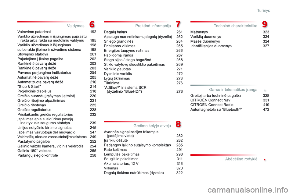 CITROEN JUMPER SPACETOURER 2017 Eksploatavimo vadovas (in Lithuanian) .
.
Spacetourer-VP_lt_Chap00a_sommaire_ed01-2016
Vairavimo patarimai 192
Variklio užvedimas ir išjungimas paprastu raktu arba raktu su nuotoliniu valdymu
1
95
Variklio užvedimas ir išjungimas CITROEN JUMPER SPACETOURER 2017 Eksploatavimo vadovas (in Lithuanian) .
.
Spacetourer-VP_lt_Chap00a_sommaire_ed01-2016
Vairavimo patarimai 192
Variklio užvedimas ir išjungimas paprastu raktu arba raktu su nuotoliniu valdymu
1
95
Variklio užvedimas ir išjungimas