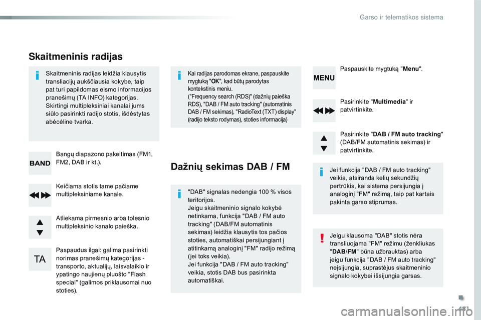 CITROEN JUMPER SPACETOURER 2017 Eksploatavimo vadovas (in Lithuanian) 481
Spacetourer-VP_lt_Chap10d_rD6_ed01-2016
Pasirinkite " Multimedia " ir
patvirtinkite.
Pasirinkite " DAB
/ FM auto tracking"
(DAB/FM automatinis sekimas) ir
patvirtinkite.
Pas CITROEN JUMPER SPACETOURER 2017 Eksploatavimo vadovas (in Lithuanian) 481
Spacetourer-VP_lt_Chap10d_rD6_ed01-2016
Pasirinkite " Multimedia " ir
patvirtinkite.
Pasirinkite " DAB
/ FM auto tracking"
(DAB/FM automatinis sekimas) ir
patvirtinkite.
Pas