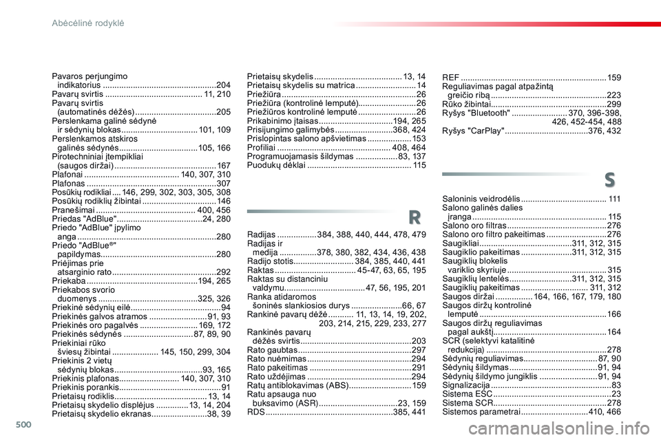 CITROEN JUMPER SPACETOURER 2017  Eksploatavimo vadovas (in Lithuanian) 500
Spacetourer-VP_lt_Chap11_index-alpha_ed01-2016
rEF ...............................................................159
Reguliavimas pagal atpažintą   
greičio ribą
 
...........................