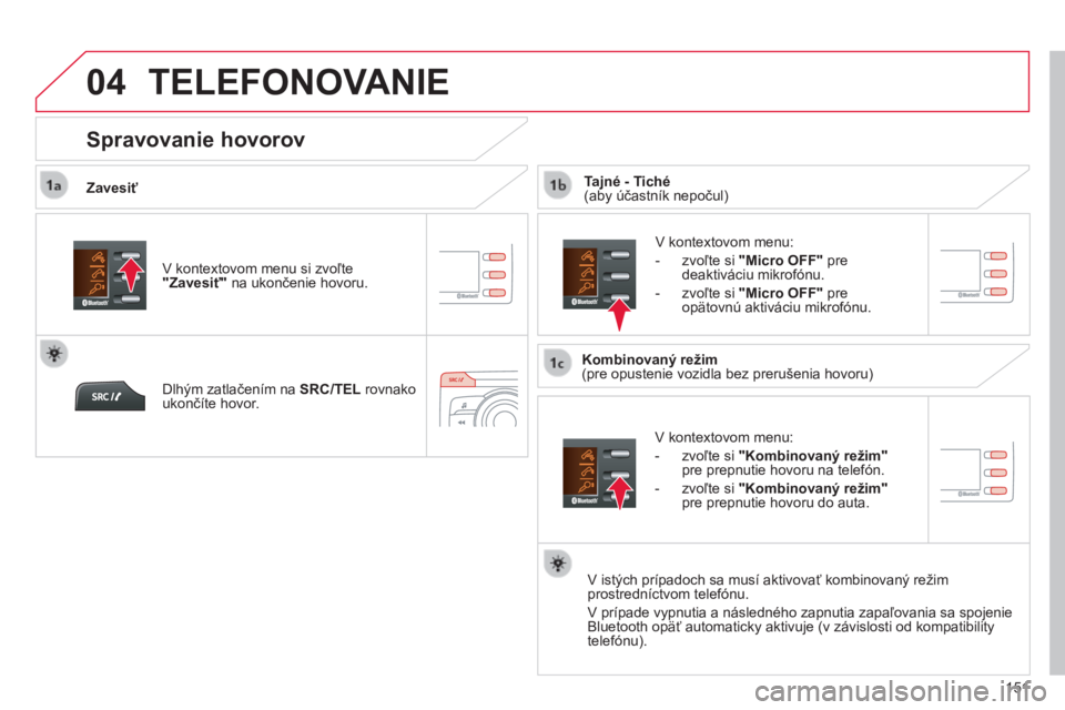 CITROEN C-ZERO 2016 Návod na použitie (in Slovak)
04
151
C-zero_sk_Chap11b_rDe2_ed01-2014
TELEFONOVANIE
Zavesiť
v
kontextovom menu:
-
zvoľte si "Kombinovaný režim"
pre prepnutie hovoru na telefón.
-
zvoľte si "Kombinovaný CITROEN C-ZERO 2016 Návod na použitie (in Slovak)
04
151
C-zero_sk_Chap11b_rDe2_ed01-2014
TELEFONOVANIE
Zavesiť
v
kontextovom menu:
-
zvoľte si "Kombinovaný režim"
pre prepnutie hovoru na telefón.
-
zvoľte si "Kombinovaný