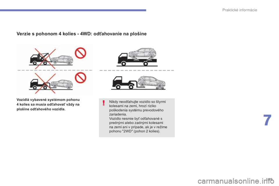 CITROEN C4 AIRCROSS 2016 Návod na použitie (in Slovak) 199
C4-aircross_sk_Chap07_info-pratiques_ed01-2014
Vozidlá vybavené systémom pohonu
4
kolies sa musia odťahovať vždy na
plošine odťahového vozidla. Nikdy neodťahujte vozidlo so štyrmi
CITROEN C4 AIRCROSS 2016 Návod na použitie (in Slovak) 199
C4-aircross_sk_Chap07_info-pratiques_ed01-2014
Vozidlá vybavené systémom pohonu
4
kolies sa musia odťahovať vždy na
plošine odťahového vozidla. Nikdy neodťahujte vozidlo so štyrmi