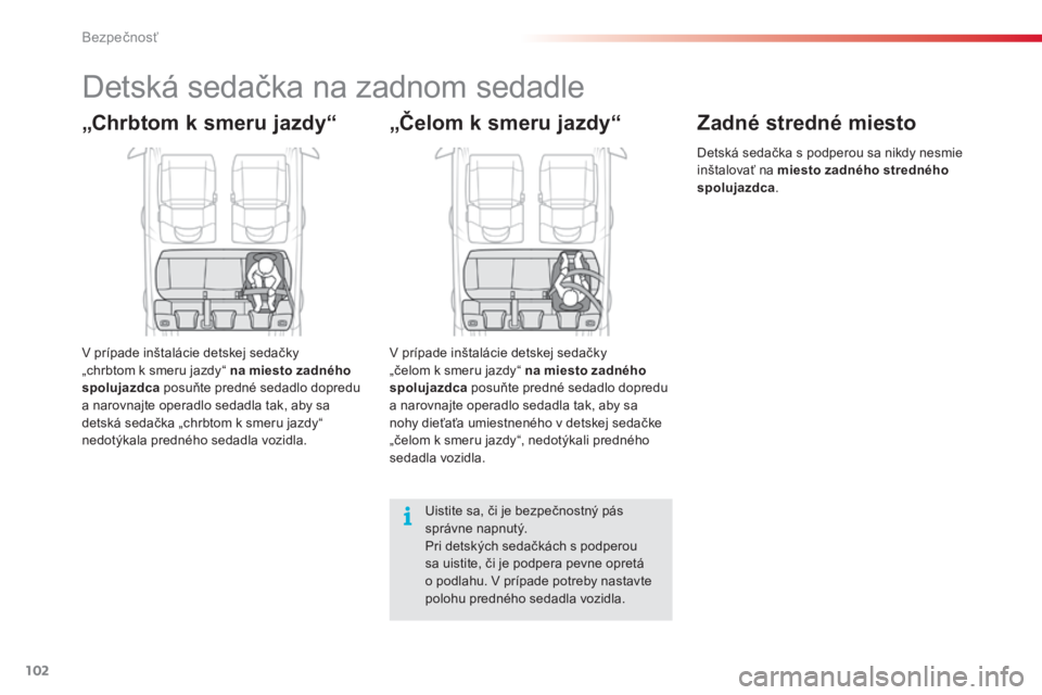 CITROEN C4 CACTUS 2016 Návod na použitie (in Slovak) 102
C4-cactus_sk_Chap05_securite_ed01-2015
Detská sedačka na zadnom sedadle
„Chrbtom k smeru jazdy“
V prípade inštalácie detskej sedačky
„chrbtom k smeru jazdy“ na miesto zadného
spol CITROEN C4 CACTUS 2016 Návod na použitie (in Slovak) 102
C4-cactus_sk_Chap05_securite_ed01-2015
Detská sedačka na zadnom sedadle
„Chrbtom k smeru jazdy“
V prípade inštalácie detskej sedačky
„chrbtom k smeru jazdy“ na miesto zadného
spol