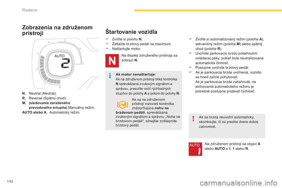 CITROEN C4 SPACETOURER 2015 Návod na použitie (in Slovak) 142
C4-Picasso-II_sk_Chap04_conduite_ed01-2014
Zobrazenia na združenom
prístroji
N. Neutral (Neutrál).
R. re verse (Spätný chod).
M.
(
sledovanie zaradeného
prevodového srtupňa) Manuá CITROEN C4 SPACETOURER 2015 Návod na použitie (in Slovak) 142
C4-Picasso-II_sk_Chap04_conduite_ed01-2014
Zobrazenia na združenom
prístroji
N. Neutral (Neutrál).
R. re verse (Spätný chod).
M.
(
sledovanie zaradeného
prevodového srtupňa) Manuá