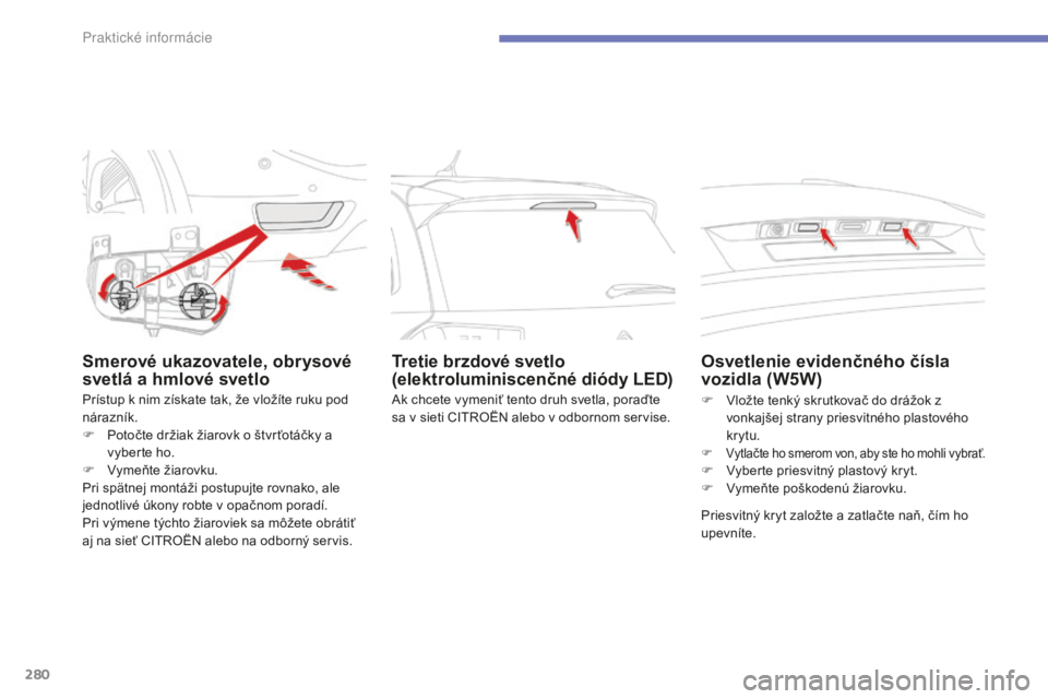 CITROEN C4 SPACETOURER 2015 Návod na použitie (in Slovak) 280
C4-Picasso-II_sk_Chap07_info-pratiques_ed01-2014
Smerové ukazovatele, obrysové
svetlá a hmlové svetlo
Prístup k nim získate tak, že vložíte ruku pod
nárazník.
F
P
otočte držiak ž CITROEN C4 SPACETOURER 2015 Návod na použitie (in Slovak) 280
C4-Picasso-II_sk_Chap07_info-pratiques_ed01-2014
Smerové ukazovatele, obrysové
svetlá a hmlové svetlo
Prístup k nim získate tak, že vložíte ruku pod
nárazník.
F
P
otočte držiak ž