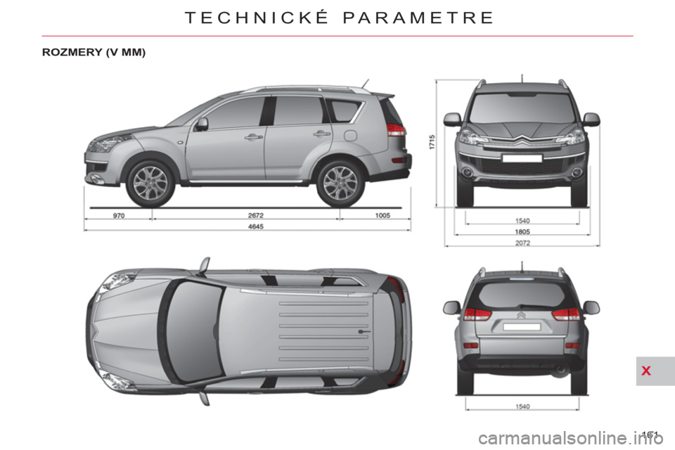 CITROEN C-CROSSER 2012 Návod na použitie (in Slovak) X
TECHNICKÉ PARAMETRE
161
ROZMERY (V MM) CITROEN C-CROSSER 2012 Návod na použitie (in Slovak) X
TECHNICKÉ PARAMETRE
161
ROZMERY (V MM)