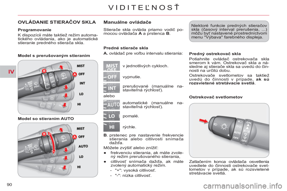 CITROEN C-CROSSER 2012 Návod na použitie (in Slovak) IV
VIDITEĽNOSŤ
90
OVLÁDANIE STIERAČOV SKLA Manuálne ovládače
Stierače skla ovláda priamo vodič po-
mocou ovládača A
a prstenca B
.
v jednotlivých cykloch.
Predné stierač CITROEN C-CROSSER 2012 Návod na použitie (in Slovak) IV
VIDITEĽNOSŤ
90
OVLÁDANIE STIERAČOV SKLA Manuálne ovládače
Stierače skla ovláda priamo vodič po-
mocou ovládača A
a prstenca B
.
v jednotlivých cykloch.
Predné stierač