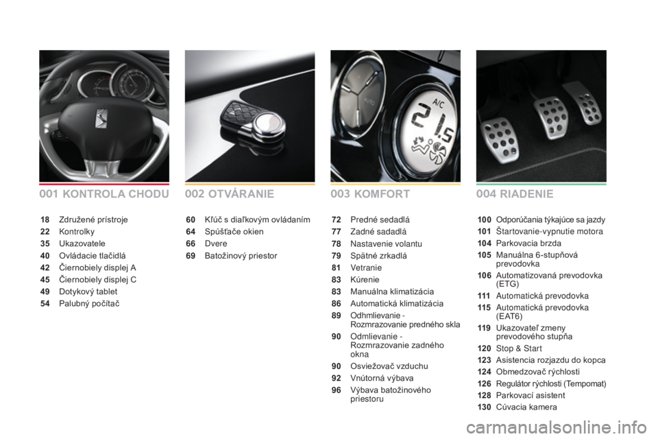 CITROEN DS3 2017 Návod na použitie (in Slovak) DS3_sk_Chap00a_sommaire_ed02-2015
KOMFORT
OT VÁ R A N I E
60 Kľúč s diaľkovým ovládaním
64
Spú
šťače okien
66
Dve
re
69
Ba
tožinový priestor 72 Pr
edné sedadlá
77
Zad
né sadad CITROEN DS3 2017 Návod na použitie (in Slovak) DS3_sk_Chap00a_sommaire_ed02-2015
KOMFORT
OT VÁ R A N I E
60 Kľúč s diaľkovým ovládaním
64
Spú
šťače okien
66
Dve
re
69
Ba
tožinový priestor 72 Pr
edné sedadlá
77
Zad
né sadad