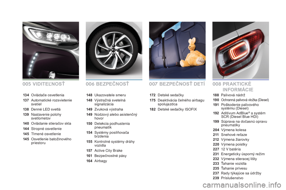 CITROEN DS3 2017 Návod na použitie (in Slovak) DS3_sk_Chap00a_sommaire_ed02-2015
BEZPEČNOSŤPRAKTICKÉ
INFORMÁCIE
BEZPEČNOSŤ DETÍ
172 Detské sedačky
17 5
De
aktivácia čelného airbagu
spolujazdca
182
De
tské sedačky ISOFIX
14 8 Uk CITROEN DS3 2017 Návod na použitie (in Slovak) DS3_sk_Chap00a_sommaire_ed02-2015
BEZPEČNOSŤPRAKTICKÉ
INFORMÁCIE
BEZPEČNOSŤ DETÍ
172 Detské sedačky
17 5
De
aktivácia čelného airbagu
spolujazdca
182
De
tské sedačky ISOFIX
14 8 Uk