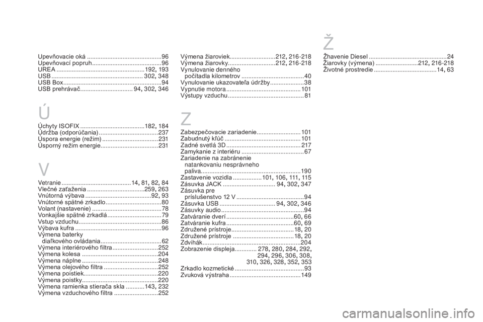 CITROEN DS3 CABRIO 2017  Návod na použitie (in Slovak) DS3_sk_Chap12_index-recherche_ed02-2015
Vetranie .........................................14, 81 , 82 , 84
Vlečné zaťaženia ............................... ...259 , 263
Vnútorná výbava
 .......